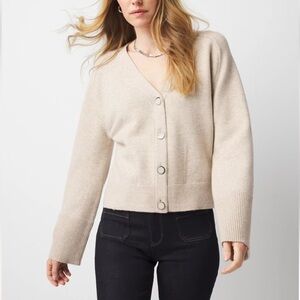 White House Black Market Women's Light Taupe Button V-Neck Cardigan